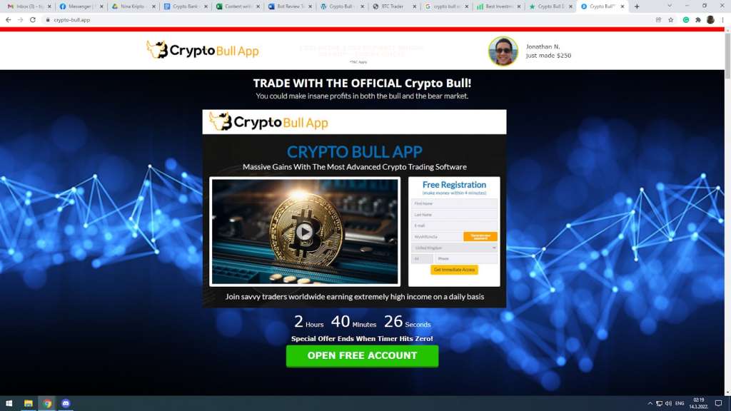 cryptobull app frontpage