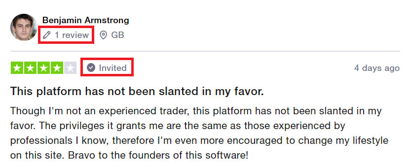 Fake Trustpilot Review of Benjamin Armstrong
