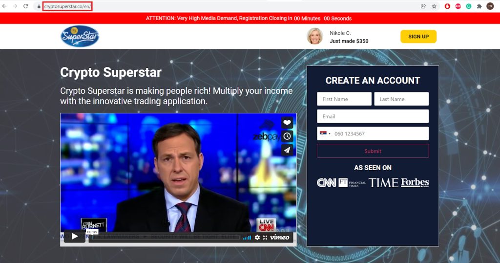Crypto Superstar’s site is similar