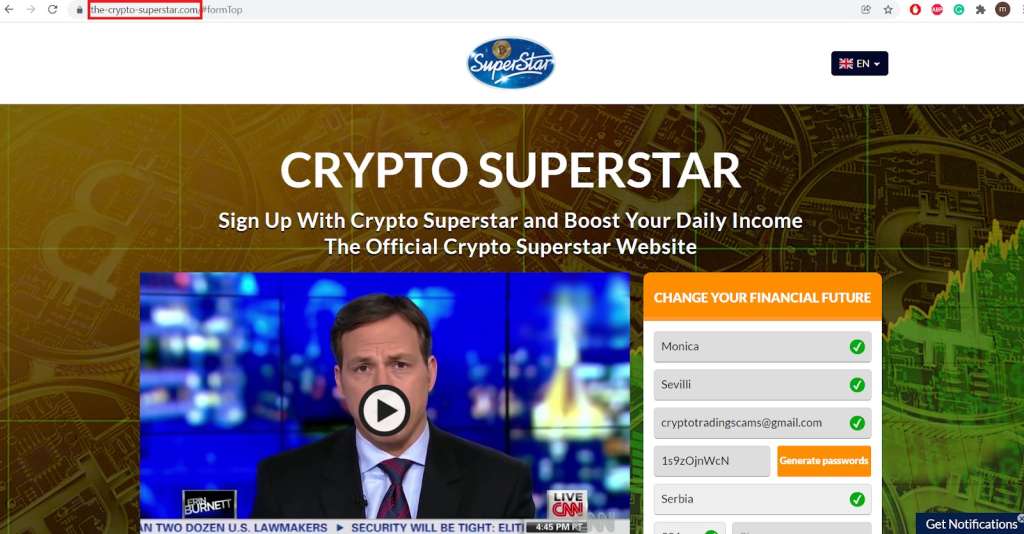 the crypto superstar com domain frontpage