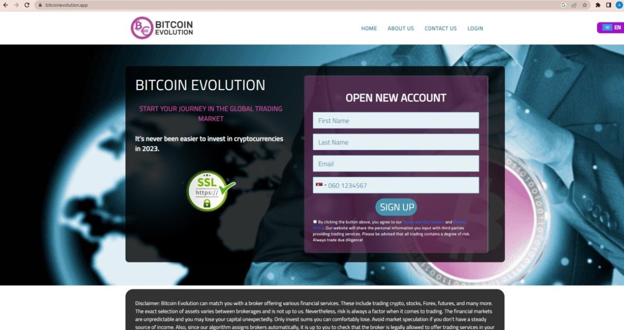 Bitcoin Evolution website